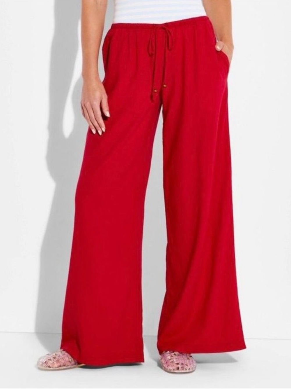 Low-Rise Wide Leg Linen Drawstring Pants NWOT-Target